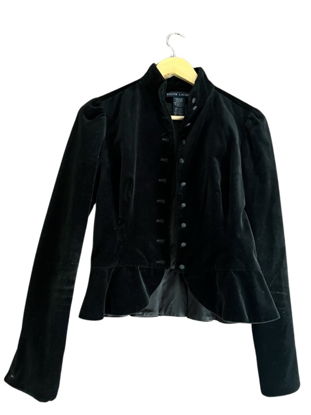 Ralph Lauren Black Velvet Victorian Peplum Jacket Sz 6 Gothic Equestrian